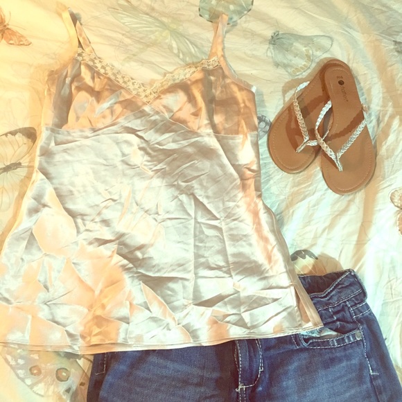 Sexy Satin Top with Lace Trim - Picture 1 of 5